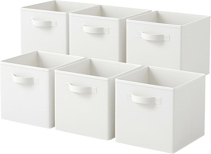 PowerKing Collapsible Storage Cubes with Handles, Fabric Foldable Bins for Closet Shelves, Durable Organization Storage Bins, 10.5'' x 11'' x 10.5'' (6Pack, White)