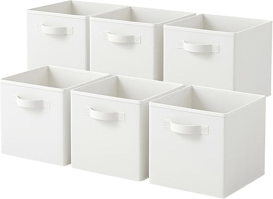 PowerKing Collapsible Storage Cubes with Handles, Fabric Foldable Bins for Closet Shelves, Durable Organization Storage Bins, 10.5'' x 11'' x 10.5'' (6Pack, White)