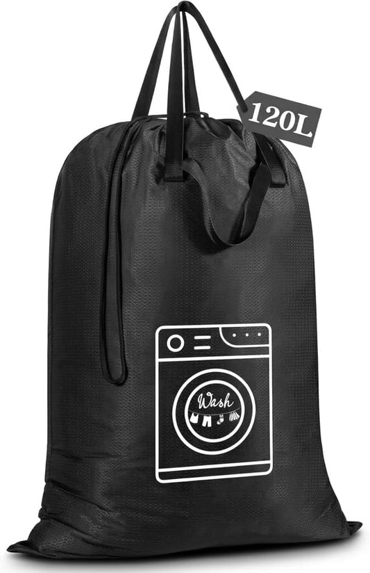 MissBoy 120L Heavy Duty Nylon Laundry Bag with Shoulder Handles, Tear-Resistant & Splash-Proof Dirty Clothes Storage Pouch for College Dorms, Laundromat & Beach Travel, Foldable & Washable