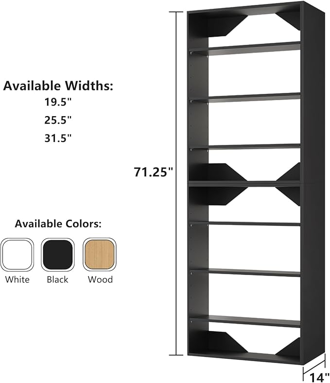 ROOMTEC Modular Closet System, 19.5" Shelf Closet Tower Wall-Mounted Closet Organizer, Wooden Tower for Walk-In Closets, Wardrobe Storage Kit, Black