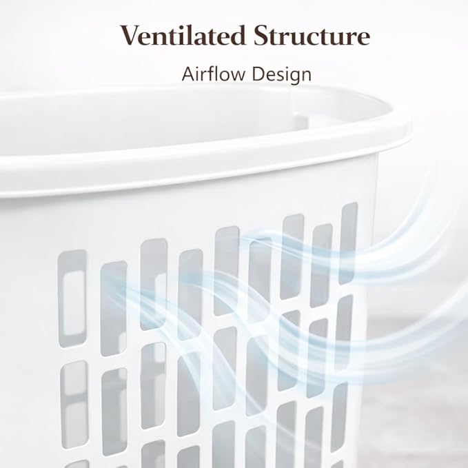 Rectangular Plastic Laundry Hamper, Slim Space-Saving Design for Narrow Areas, Open Top Clothes Basket for Laundry, Bathroom or Closet, White