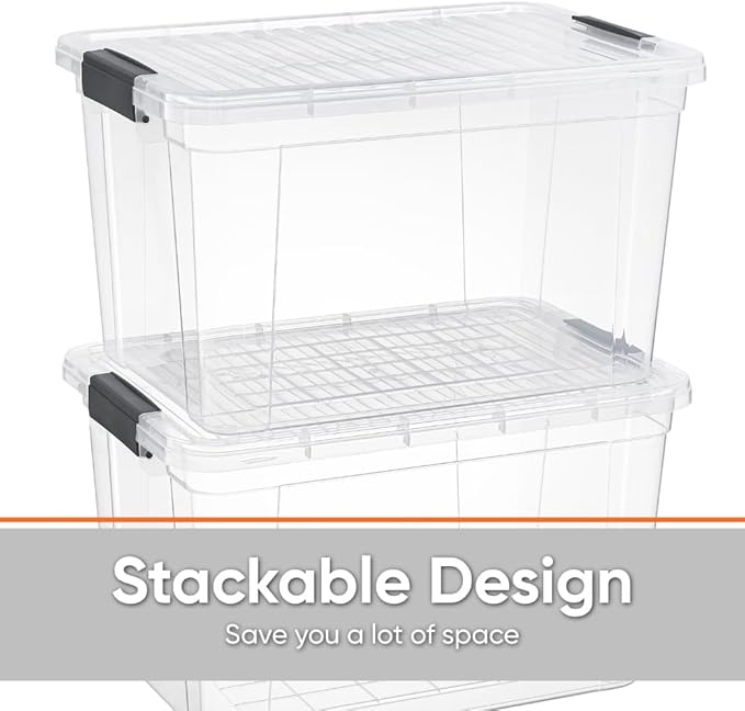 Superio Clear Storage Box with Lid, 14.7 Quart Plastic Container Bins for Organizing, Stackable Crates, BPA Free, Non Toxic, Odor Free, Organizers for Home, Office, School, and Dorm