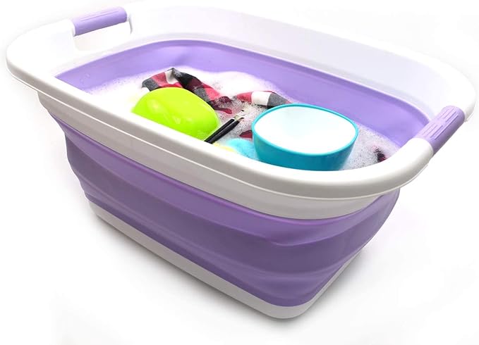 SAMMART 31L (8.1 gallon) Collapsible Plastic Laundry Basket-Pop Up Storage Container -Portable Washing Tub - Space Saving Hamper/Basket, Water capacity:23L (6 gallon) (2, Lt. Purple)