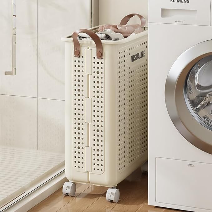 BOHOIDEE X-Large Foldable Laundry Hamper with Wheels and Handle, Collapsible Rolling Laundry Basket, Versatile Portable Storage Basket for Laundry/Bathroom