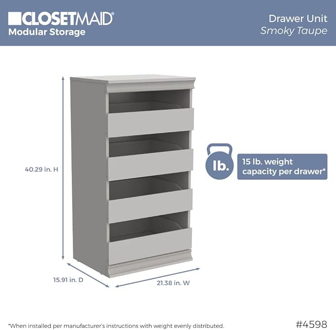 ClosetMaid 4598 Modular Storage Stackable Unit with 4 Drawers, Taupe