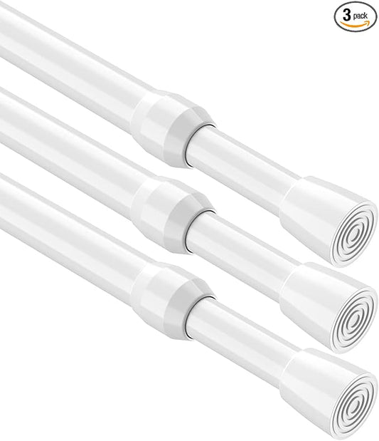 MEXAU 3Pcs Tension Curtain Rod, white Tension Rod 26-39 inch, Spring Tension Curtain Rod No Drilling, Spring Tension Window Rod Small Tension Rod for Kitchen, Bathroom, Window, Closet