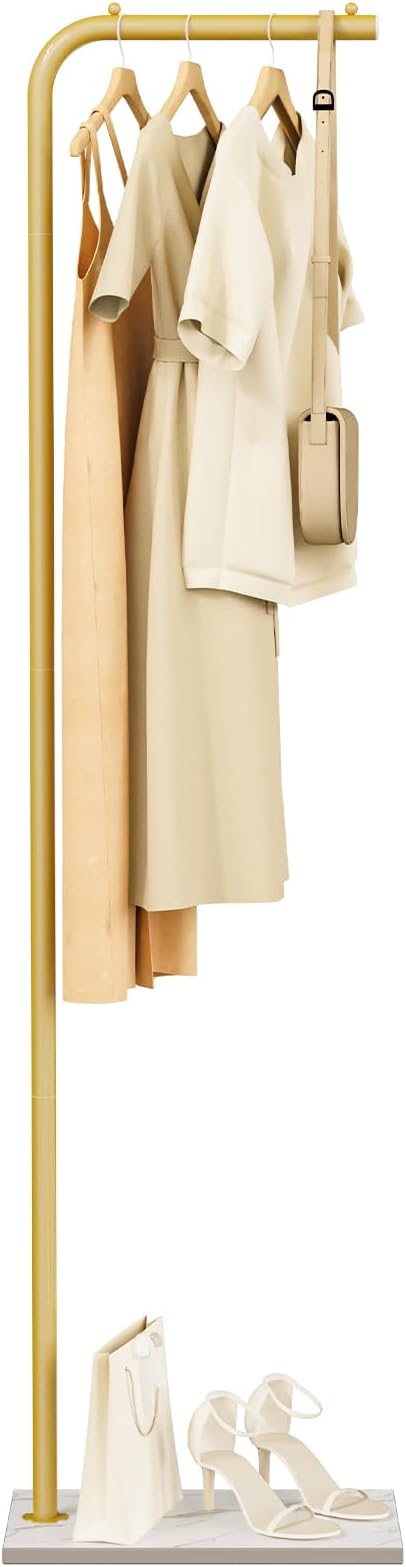 Metal Coat Rack Freestanding, Stable Clothing Rack with Rock Base, Coat Tree Suitable for Bedroom, Hallway, Office, 70.8 Inches High, Golden