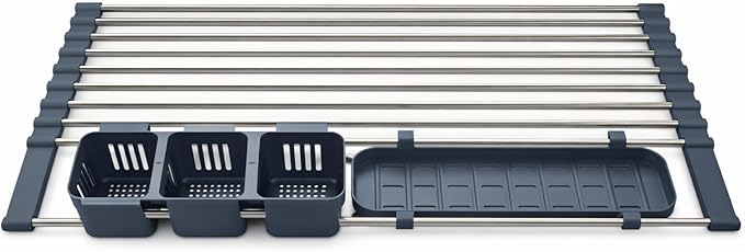 Roll Up Dish Drying Rack Over the Sink, Expandable Stainless Steel Foldable Kichen Sink Drainer, Heat Resistant Space Saving Design
