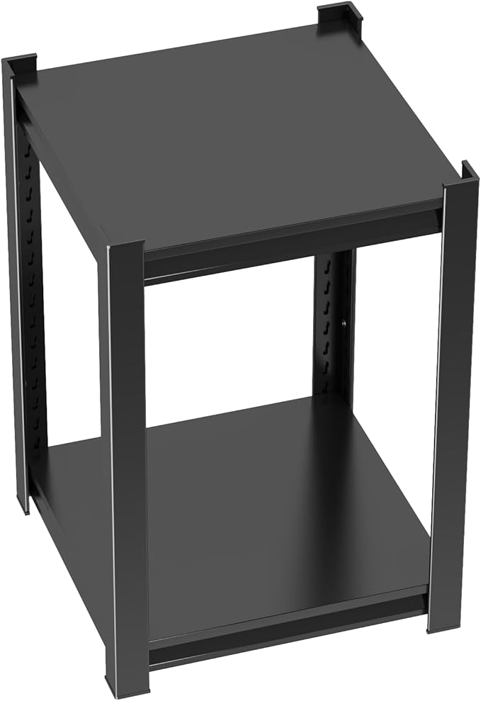 2 Tier Storage Shelves Small Shelves Metal Shelf Organizer Unit Adjustable Steel Shelving for Shop, Warehouse, Basement, Kitchen, Bedroom, Garage, Black, 16" W X 12" L X 22" H