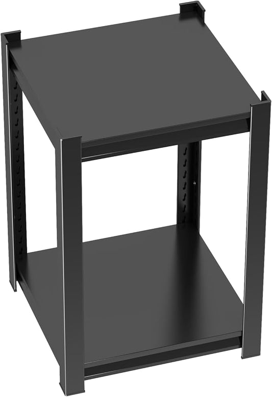 2 Tier Storage Shelves Small Shelves Metal Shelf Organizer Unit Adjustable Steel Shelving for Shop, Warehouse, Basement, Kitchen, Bedroom, Garage, Black, 16" W X 16" L X 22" H