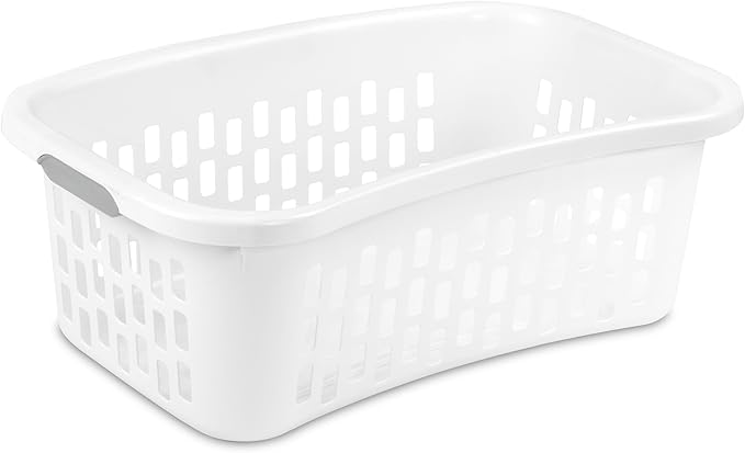 Sterilite 24 Pack HipHold Laundry Basket, Plastic Rectangle Clothes Hamper with Comfort Grip Handles & Reinforced Rim, 1.5 Bushel Capacity, White