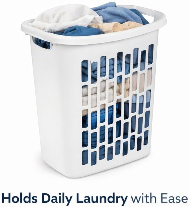 Rectangular Laundry Hamper, Slim Plastic Clothes Basket with Ventilation Holes, Lightweight Open Top Design for Small Spaces, White (2)