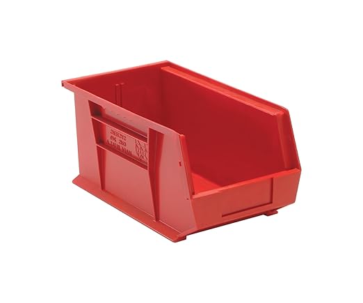 QUANTUM STORAGE SYSTEMS K-QUS240RD-3 3-Pack Stack and Hang Plastic Bin Storage Containers, 14" x 8" x 7", Red