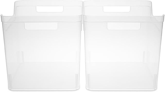 Sterilite Wide Shelf Bin Organizing Plastic Container, Home Kitchen or Office Storage Tote, Open Top Basket with Handles, 12 Pack, Clear