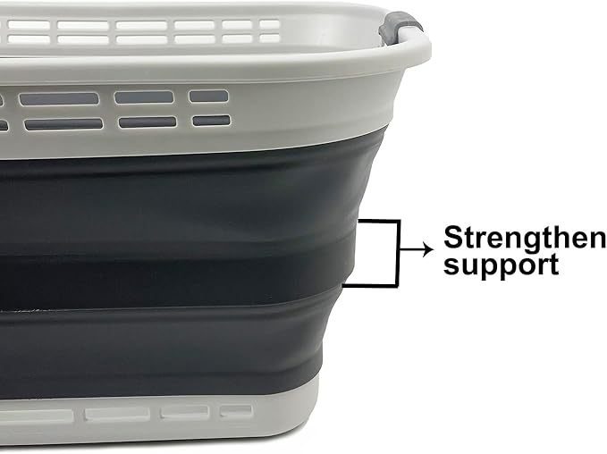 SAMMART 42L (11 gallons) Collapsible Plastic Laundry Basket - Portable Pop Up Storage Container/Organizer - Portable Hamper - Space Saving Easy Storage (Grey/Steel Grey (Set of 2))