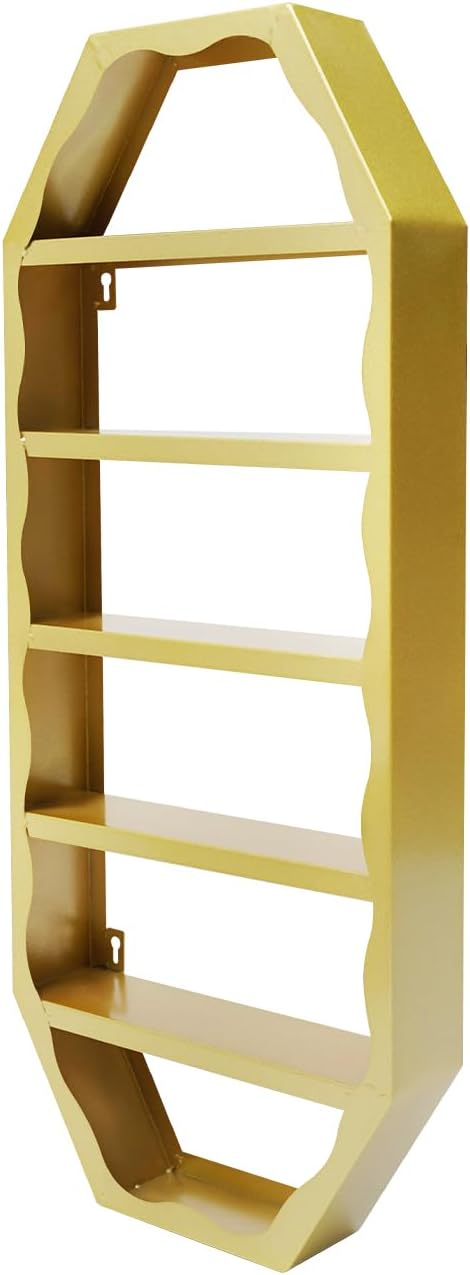 Wall-Mounted Nail Polish Storage Racks, 3PCS Multi-Tiers Metal Cosmetic Display Rack Lipstick Perfume Display Rack with 1 Middle Rack & 2 Side Racks for Spa Nail Salon Shop (Gold)