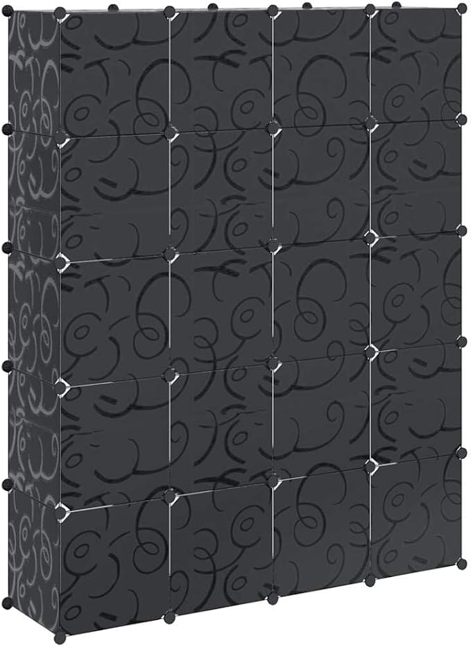 Modular Storage Cabinet Black and White Plastic Large 14 Compartments for Clothes Shoes and General Items with Durable Synthetic Plastic and Chrome Steel Construction