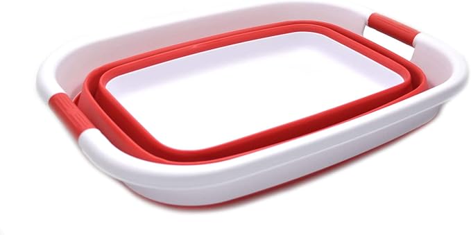 SAMMART 31L (8.1 gallon) Collapsible Plastic Laundry Basket-Foldable Pop Up Storage Container-Portable Washing Tub-Space Saving Hamper/Basket, Water capacity: 23L (6 gallon) (1, Red)
