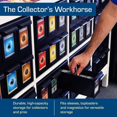 BCW 6 Drawer Card Catalog - Black | Stackable Trading Card Organizer Box | Holds Sports Cards, Gaming Cards, Toploaders & Magnetics | Heavy-Duty Black Plastic Storage with Dividers