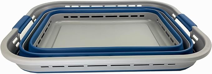 SAMMART 42L (11 gallons) Collapsible Plastic Laundry Basket - Portable Pop Up Storage Container/Organizer - Portable Hamper - Space Saving Easy Storage (Grey/Mist Blue)