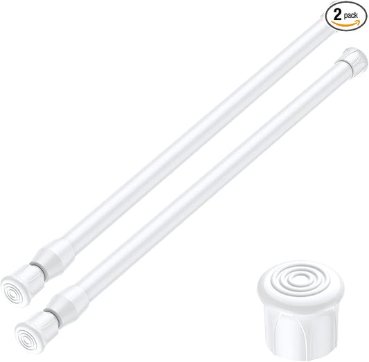 AIZESI 2PCS White Tension Rod 17 to 28 Inch, Adjustable Spring Curtain Rod No Drilling, Spring Tension Rods for Window DIY Projects Cupboard Wardrobe Small Curtain Rods Short Tension Rod