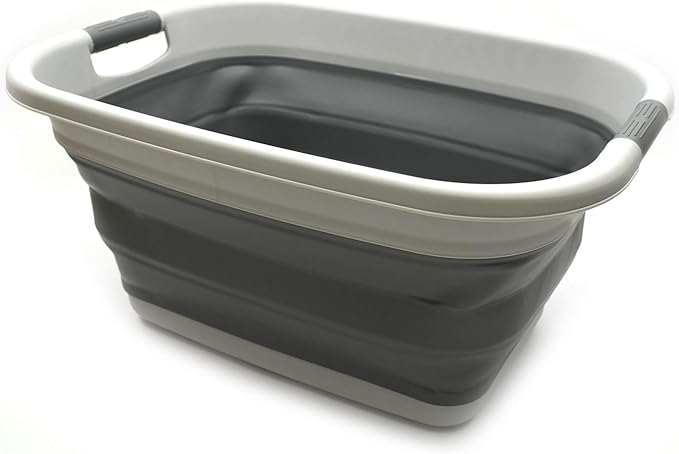 SAMMART 31L (8.1 gallon) Collapsible Plastic Laundry Basket-Foldable Pop Up Storage Container-Portable Washing Tub - Space Saving Hamper/Basket, Water capacity: 23L (6 gallon) (1, Light Grey)