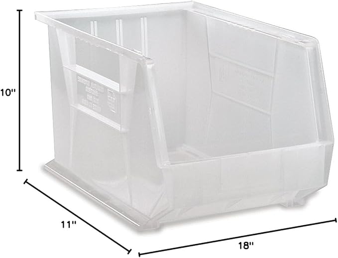 QUANTUM STORAGE SYSTEMS QUS260CL Ultra Stack & Hang Heavy Duty Part Organizer Clear Bins 18" L x 11" W x 10" H 4 Pack