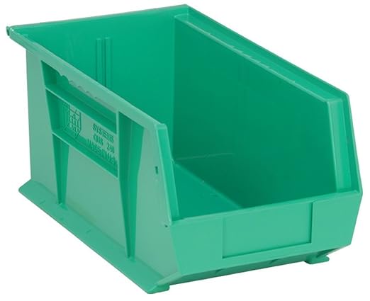 QUANTUM STORAGE SYSTEMS K-QUS240GN-3 3-Pack Stack and Hang Plastic Bin Storage Containers, 14" x 8" x 7", Green