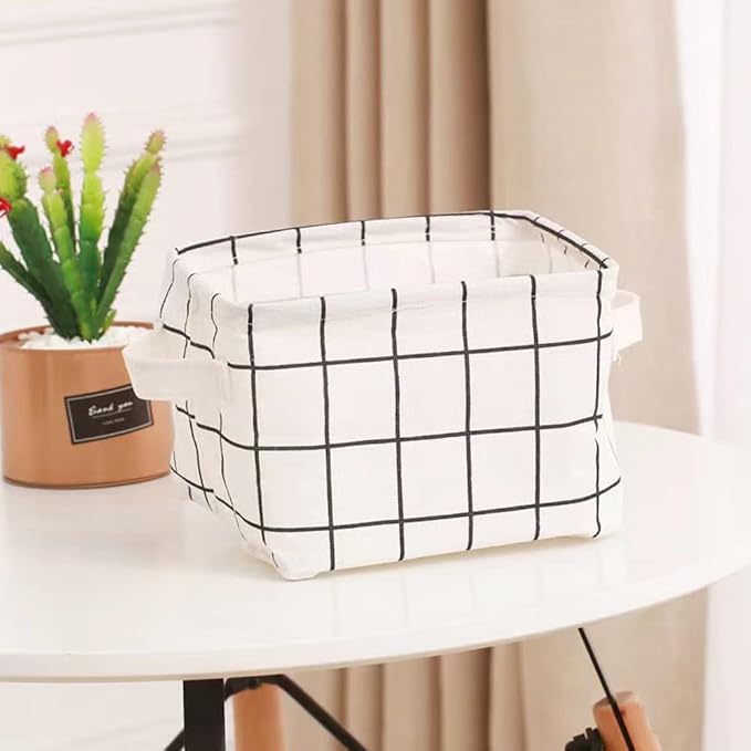 Foldable Storage Basket - Set of 6 Small Collapsible Canvas Containers Organizers with Handle for Home Decor or Storing Toys, Keys, Sundries, Little Crafts. (Style C)