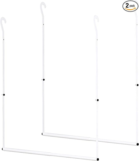 Closet Rod Extenders - White Adjustable Closet Hanging Bar, Width & Height Expandable Clothes Rod, Space-Saving Closet Organizer for Hanging Clothes, Easy Installation, 2 Packs