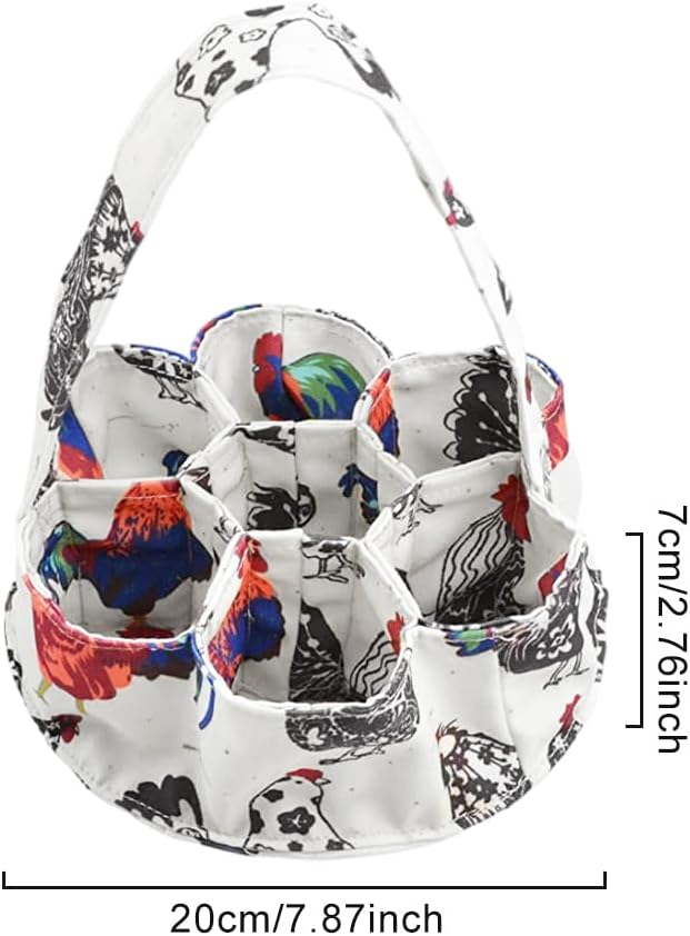 Egg Basket Bags,Farmhouse Chicken-Eggs Holder with 7-Bags Handheld EggsPurse,Fabric Gathering Basket for Collecting Fresh-Egg-s, Housewife Garden Transport Storage