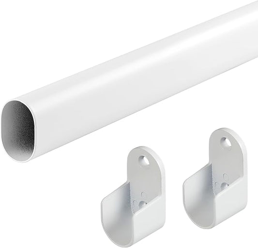 Oval Closet Rod for Hanging Clothes Adjustable Closet Rods 18 to 75 Inch Heavy Duty White Poles Bar Closet Rod Expandable for Wardrobes Laundry RV