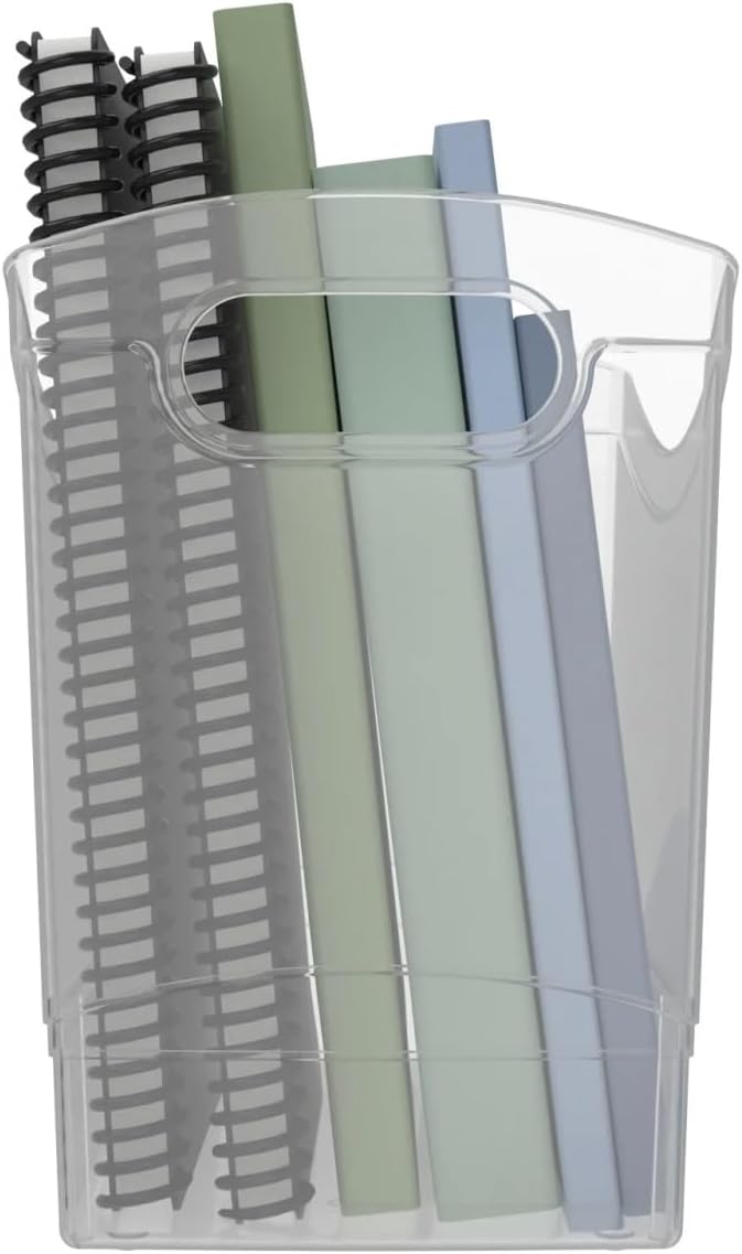 Plastic Utility Storage Bin 12 Qt Narrow Rectangle with Carrying Handles, Clear