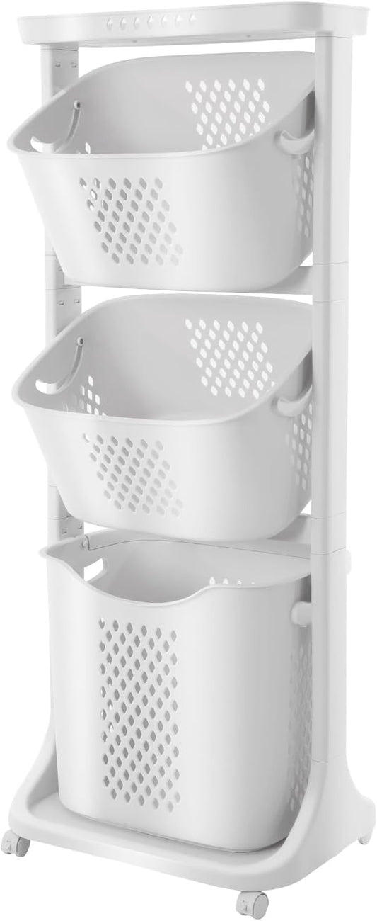 Laundry Basket Organizer, 3-Tier Rolling Laundry Basket with Wheels, Laundry Hamper Sorter for Bathrooms, Bedrooms, Classrooms, Laundry Rooms Clothes Storage