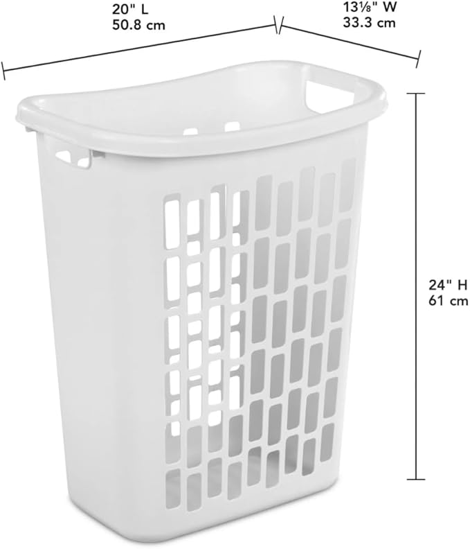 Rectangular Plastic Laundry Hamper, Slim Space-Saving Design for Narrow Areas, Open Top Clothes Basket for Laundry, Bathroom or Closet, White