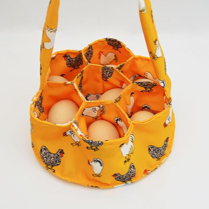 Egg Collecting Basket, Canvas Egg Holder Eggs Gathering Bags with 7 Pouches, Chicken Farmhouse Housewife Hen Duck Goose Garden Transporting Storage (Orange)