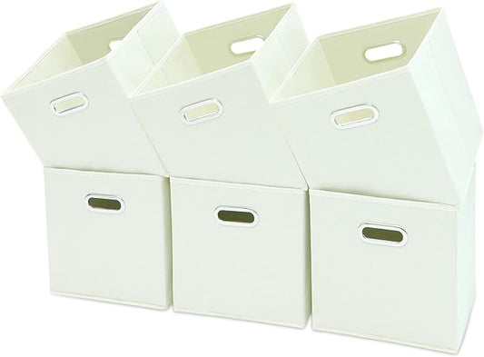 Black Fabric Cubby Storage Bins,13x13x13 Inches,Cube Organizer Bin Foldable Storage Boxes with Dual Handles Fabric Organizer Box and collapsible Storages basket,Set of 6,Creamy-White