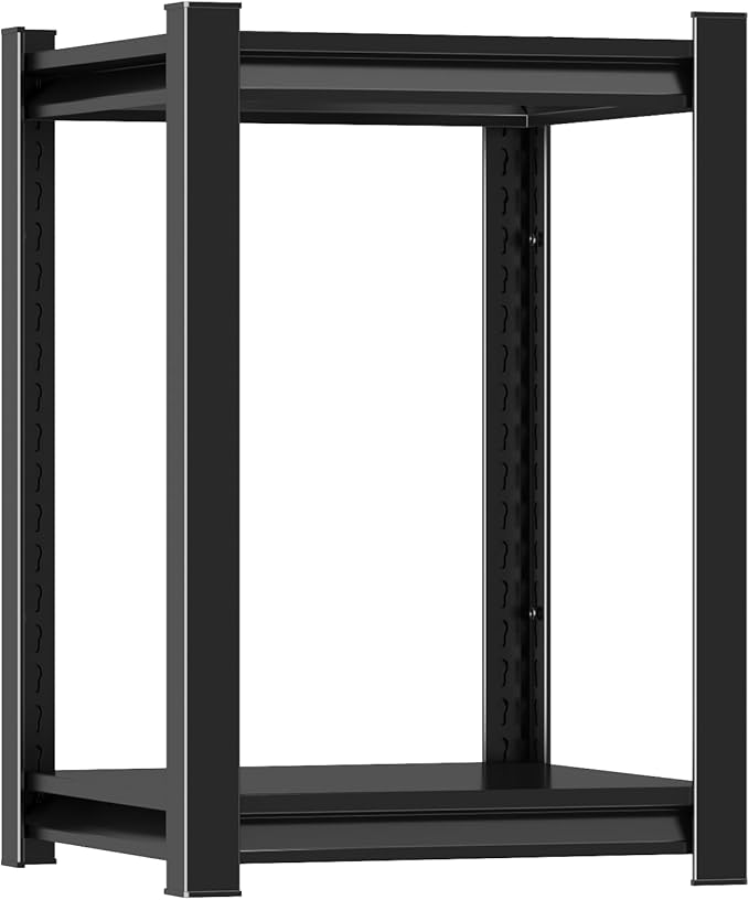 2 Tier Storage Shelves Small Shelves Metal Shelf Organizer Unit Adjustable Steel Shelving for Shop, Warehouse, Basement, Kitchen, Bedroom, Garage, Black, 16" W X 16" L X 22" H