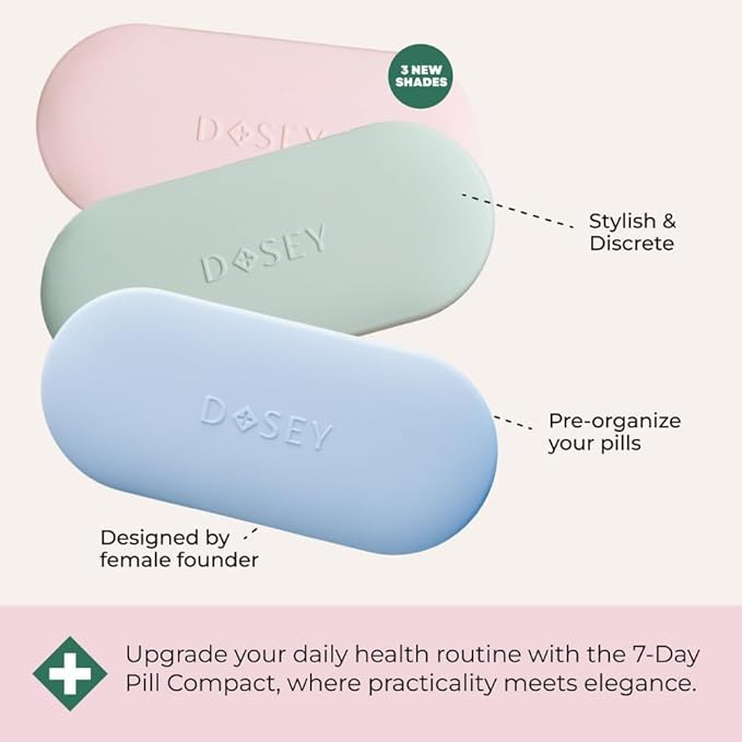 Dosey 7 Day Pill Compact Travel Pill Organizer - Pill Case with 7 Pill Compartments for Medicine Storage & Protection – Stylish & Elegant Medication Organizer with Mirror, Blush