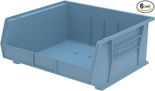 Akro-Mils 30250 AkroBins Plastic Storage Bins - Hanging Stacking Containers, 15x16x7-Inch, Light Blue (6-Pack)