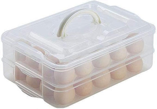 Deviled Egg Tray with Lid, 2-Layer, Stackable Egg Carrier Holder for Refrigerator, Camping Food Storage Container with Handle, Large, 40 eggs(transparent)