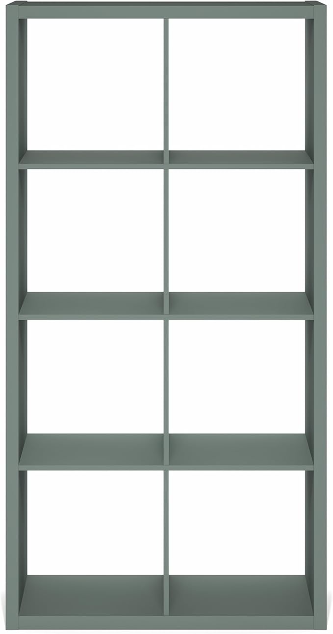 Furinno Cubicle Book Shelf, 8-Cube Bookshelf, Extra Thick Frame Horizontally & Vertically Reversible Bookcase with Open Back, 14.6" x 30" x 58", for Living Room, Bedroom, Home Office, Sage Green
