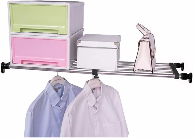Hershii Expandable Closet Tension Shelf Rod Adjustable Metal Storage Rack Cabinet Organizer DIY Divider Separator Shelves for Wardrobe Cupboard Kitchen Bathroom, Black, 23.62-31.5inches