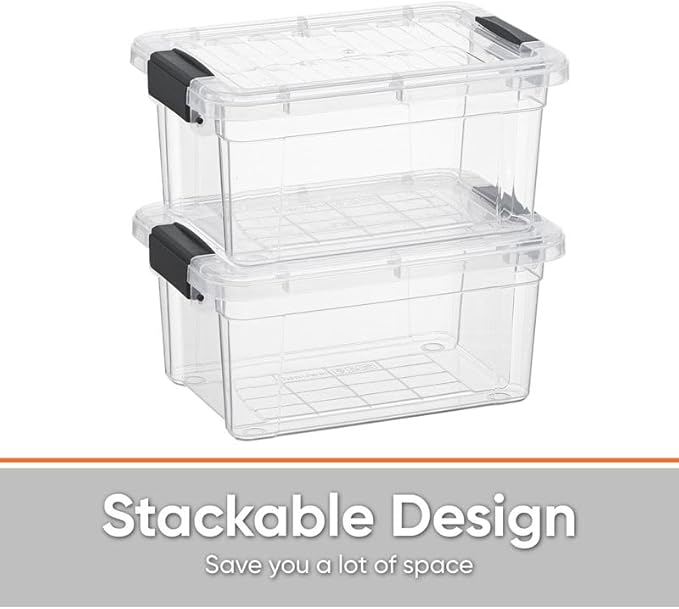 Superio Clear Storage Box with Lid, 3.4 Quart Plastic Container Bins for Organizing, Stackable Crates, BPA Free, Non Toxic, Odor Free, Organizers for Home, Office, School, and Dorm