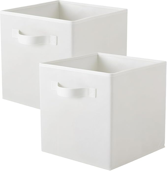 PowerKing Collapsible Storage Cubes with Handles, Fabric Foldable Bins for Closet Shelves, Durable Organization Storage Bins, 10.5'' x 11'' x 10.5'' (2Pack, White)
