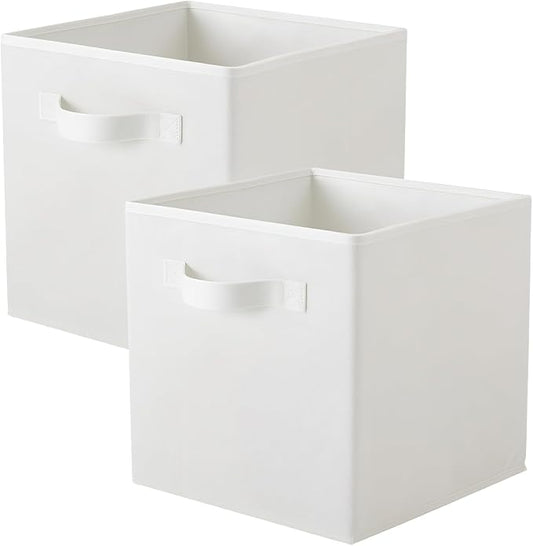 PowerKing Collapsible Storage Cubes with Handles, Fabric Foldable Bins for Closet Shelves, Durable Organization Storage Bins, 10.5'' x 11'' x 10.5'' (2Pack, White)