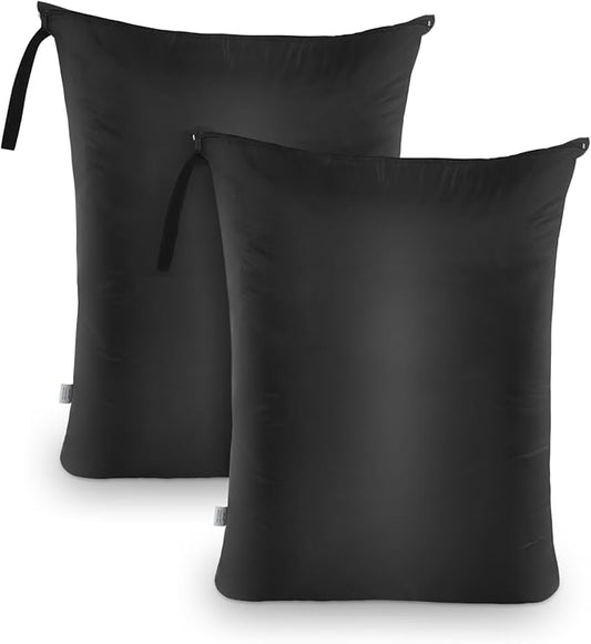 OTraki 2Pcs Large Laundry Bags 24x32 inch Wet Dry Bag Reusable Waterproof Bag with Zipper for Home Travel Hotel Camping Swimsuits, Baby Cloth Diapers Drying Do Not Exceed 176℉ Black