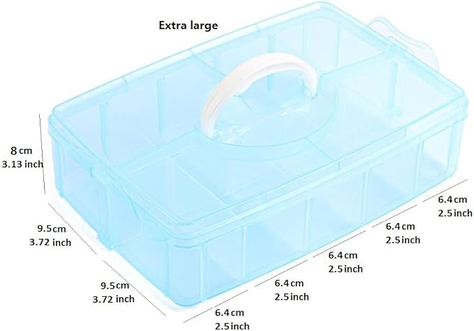 Kamay's 3-Tier Transparent Stackable Adjustable Compartment Slot Plastic Craft Storage Box Organizer Snap-Lock Tray Container 3 Sizes 4 Candy Colors Available (Extre Large 30 Compartment, Blue)