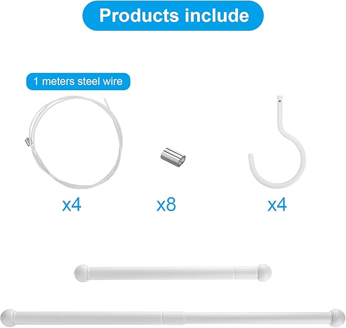 2 Pieces Hanging Closet Rod, Adjustable Width and Height, Clothes Hanging Bar Closet Organizer Rod Double Closet Rod Poles for Hanging Clothes Indoor Outdoor Closet Space-Saving (White)