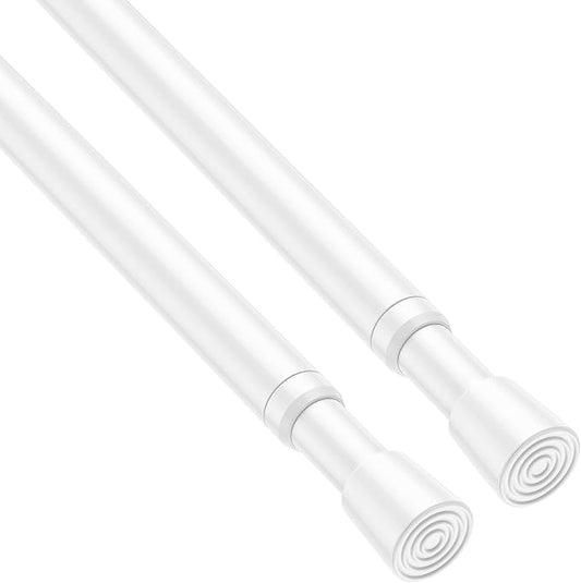 2 Pack Spring Tension Rods 17-38 Inches, 5/8 Inch Diameter White No Drill Spring Loaded Adjustable Extendable, Small Short Tension Curtain Rod for Windows Kitchen Doorway Closet Cupboard